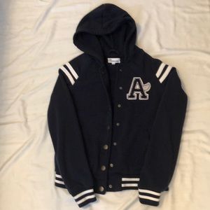 BLUE CRUSH VARSITY HOODIE JACKET SNAP FRONT YOUTH LARGE NAVY WHITE STRIPE #091